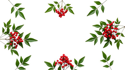 Holly leaves and berries pattern on black background isolated on transparent background