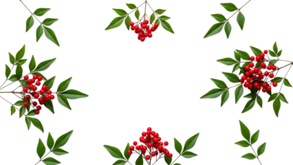 Holly leaves and berries pattern on black background isolated on transparent background