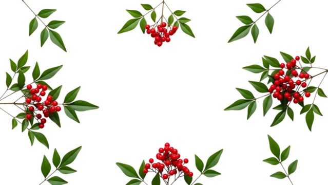 Holly leaves and berries pattern on black background isolated on transparent background - Powered by Adobe