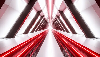 Futuristic Abstract Tunnel with Glowing Red Lines Leading to Light