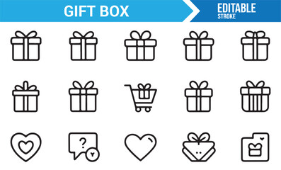 Editable gift box outline icons for UI and design