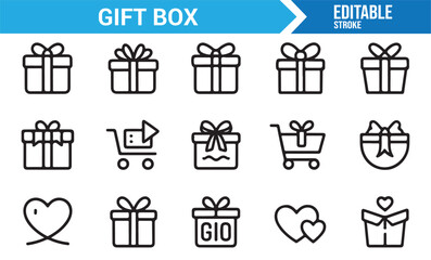 Ecommerce gift package outline icons collection