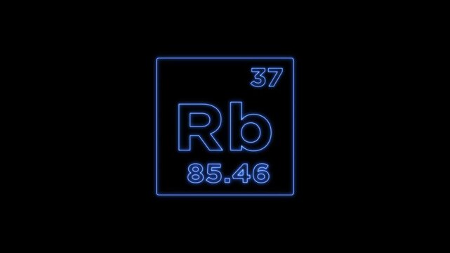 Rubidium periodic table element symbol hologram, chemical element Periodic Table, atomic weight element number on black background in 4K