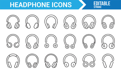 Music and media headset vector icon set
