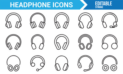 Studio and call center headphone outline symbols set