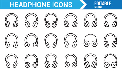 Sound and communication headphone line style icon pack