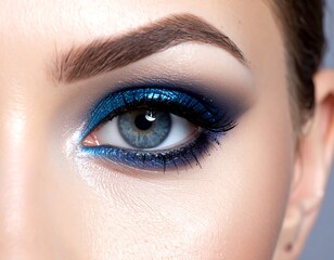Obraz premium Close-up of a womans blue eye with makeup.
