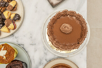 Gluten-free chocolate cake, with an almond flour sponge, a chocolate mousse filling, and a dark...