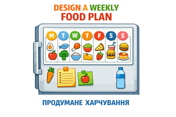 Design a weekly food plan with colorful icons and meals