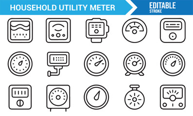 Smart home utility measurement outline icons collection