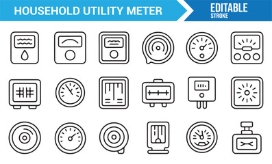 Home utility management outline icons for digital dashboards