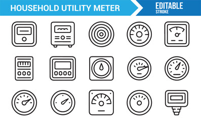 Energy monitoring and household utility symbols set