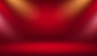 Dark Red Studio Background with Spotlight Illumination and Empty Floor for Product Presentation or Event Backdrop in Theater Style