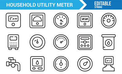 Utility consumption and smart meter outline icons