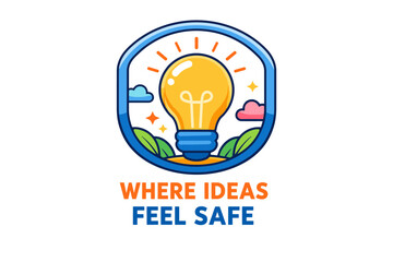 Lightbulb emblem with nature and safety slogan in vibrant colors