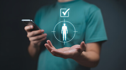 User performing identity verification and biometric security on smartphone with virtual target.png