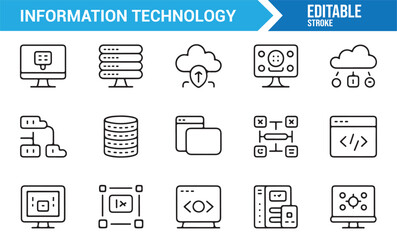 Digital infrastructure and cybersecurity outline icons