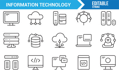 Cloud computing and server outline icons for tech projects