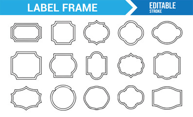 Decorative empty label frames in outline vector style