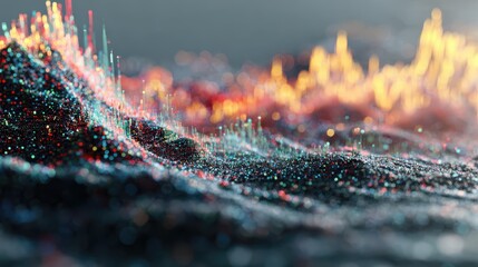 abstract data visualization of financial market trends  a complex digital representation of fluctuating market data  