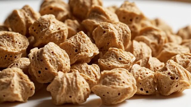 Closeup of Textured Brown Soy Chunks a Healthy and Versatile Ingredient for Various Dishes.