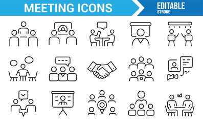 Team collaboration and presentation symbols outline icon pack