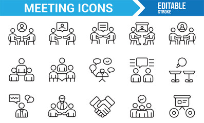 Corporate meeting and management icons in modern line design