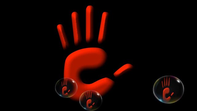 Abstract representation of a red hand symbol against a black background, conveying a sense of creativity and modern design in digital art.