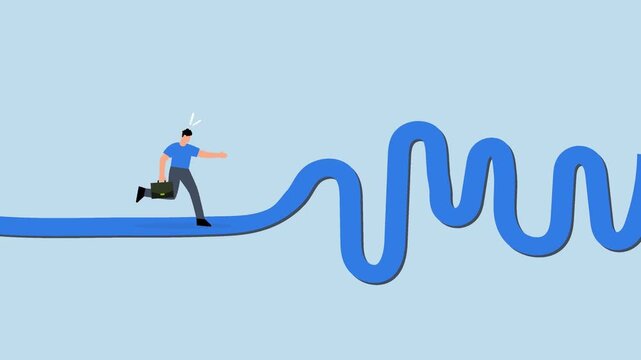 Rough road ahead, 4k animation of businessman run to new challenge rough road ahead.