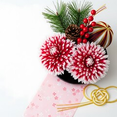 Christmas flowers and decorations on a white background