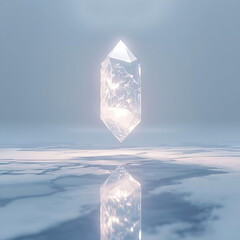 Floating Crystal Above Marble Surface