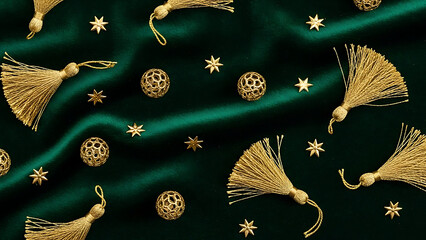 gold decorations on green velvet