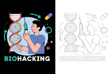 Obraz premium Illustrated Biohacking Concept with DNA and Medical Tools