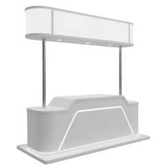 Modern white retail display booth with illuminated sign isolated on transparent background
