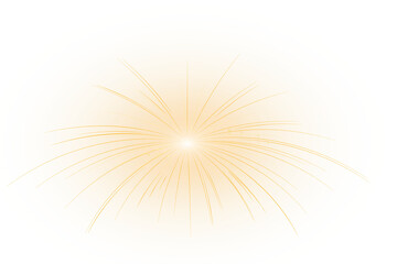 Golden fireworks celebration with radiant sparkling bursts, glowing yellow star explosions, and shimmering festive light trails isolated on transparent PNG perfect for luxury holiday designs and New Y