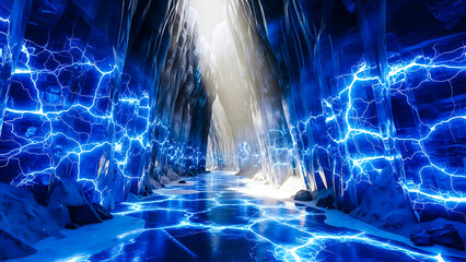 icecavewithelectricbluelightningandraysofsunlight
