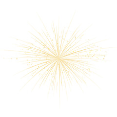 Fototapeta premium Rich gold fireworks burst with glowing star patterns, shimmering particles, and warm halo illumination isolated on transparent PNG ideal for premium New Year and holiday celebration graphics 