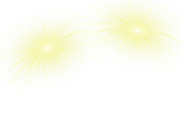 Gold-and-yellow fireworks illumination with bright explosion cores, shimmering cloud particles, and warm atmospheric glow perfect for elegant celebration overlays and transparent PNG usage
