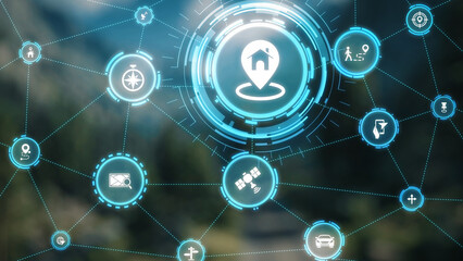 GPS icons show navigation, GPS tracking, and location. GPS supports real time maps, direction, and GPS navigation services for mobility and transport. Gist