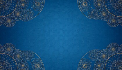 Deep blue background with gold geometric designs framing the corners, providing a luxurious and elegant look