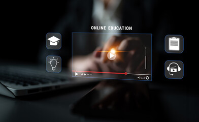 An online education and e-learning platform for distance learning. A concept of video courses, virtual classrooms, and digital study resources. Motif