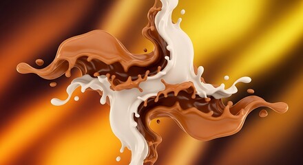 Rich chocolate and creamy milk swirling together in a dynamic splash, creating an abstract, delicious design