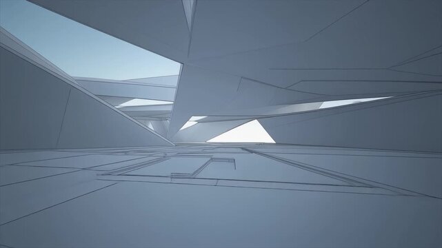 Wireframe Architectural Rendering of a Modern Interior Space with Geometric Shapes image photo