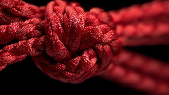 Red Rope Knot Close Up Macro Photography Strong Secure Binding Nautical Climbing Adventure Outdoor Sport Equipment Texture Background Stock Video Footage