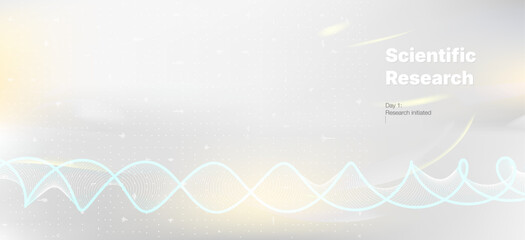 Futuristic scientific research vector background with glowing DNA data wave. Clean white medical technology banner for biotech innovation, genetic analysis and digital lab experiments.