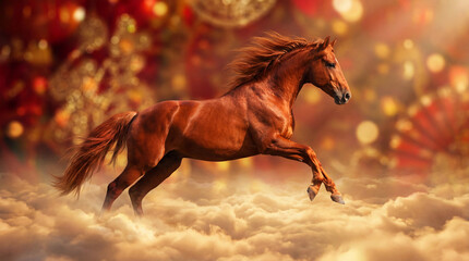 Fantasy horse running through clouds