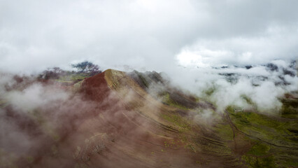 Vinicunca Rainbow Mountain Characterized by the Different Colors it Has Due to the Minerals in a Cold Morning