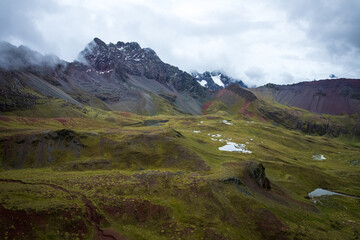 Vinicunca Rainbow Mountain Characterized by the Different Colors it Has Due to the Minerals in a Cold Morning