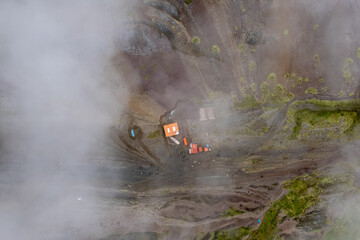 Aerial View of Houses near Vinicunca Rainbow Mountain in a Cold Morning