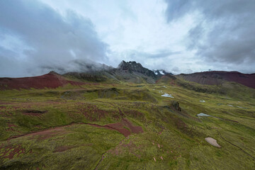 Vinicunca Rainbow Mountain Characterized by the Different Colors it Has Due to the Minerals in a Cold Morning